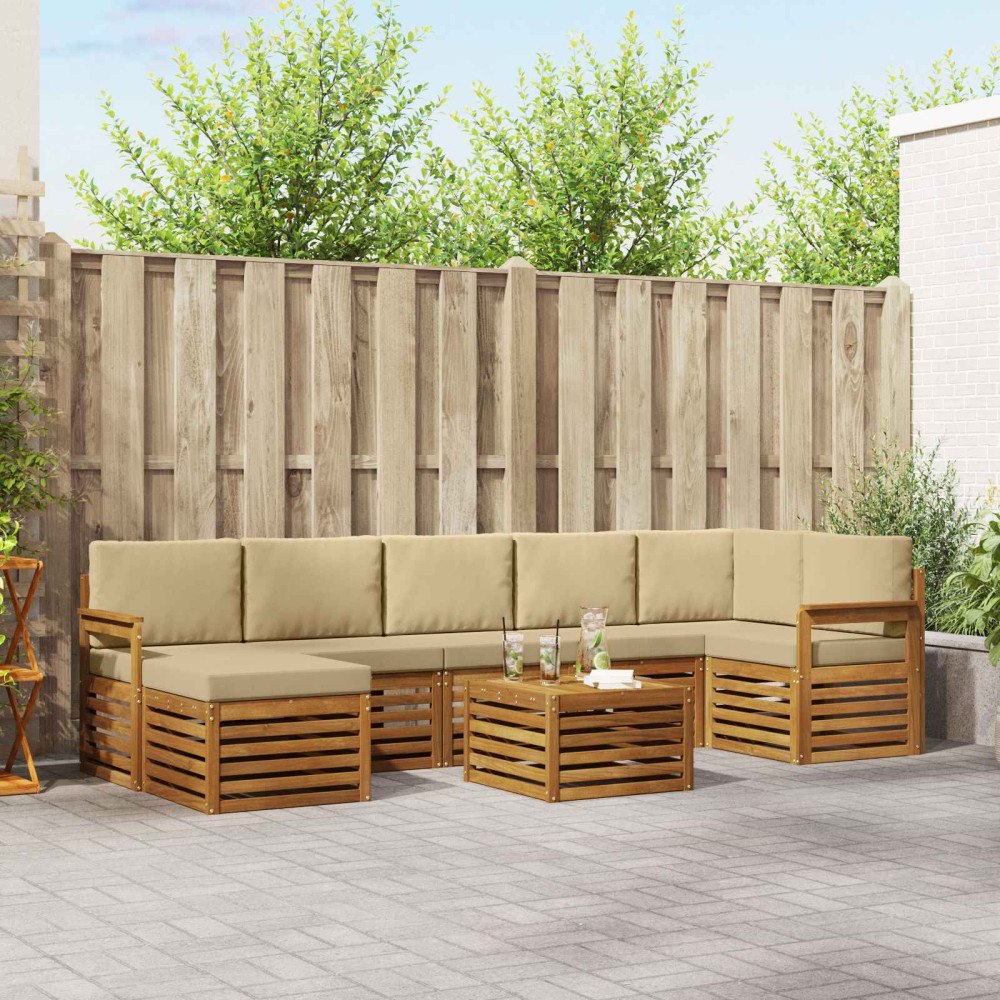 vidaXL Soffgrupper 8 pcs Naturlig och Beige Massivt Akaciaträ