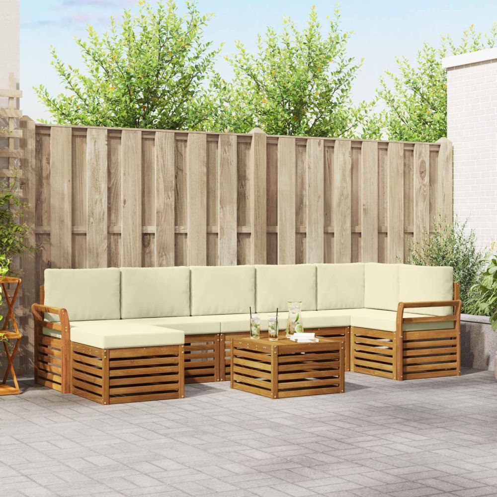vidaXL Soffgrupper 8 pcs Naturlig och Grädde Massivt Akaciaträ
