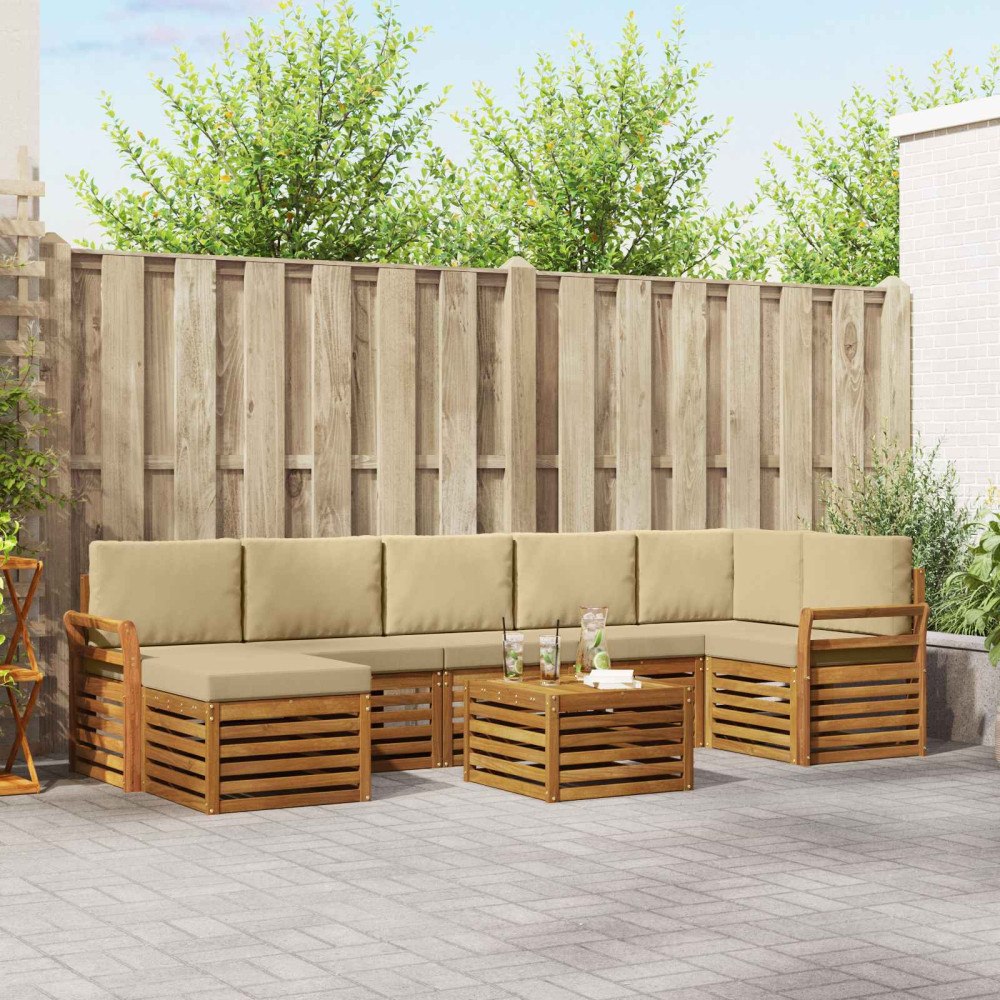 vidaXL Soffgrupper 8 pcs Naturlig och Beige Massivt Akaciaträ