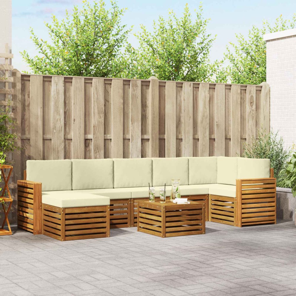 vidaXL Soffgrupper 8 pcs Naturlig och Grädde Massivt Akaciaträ