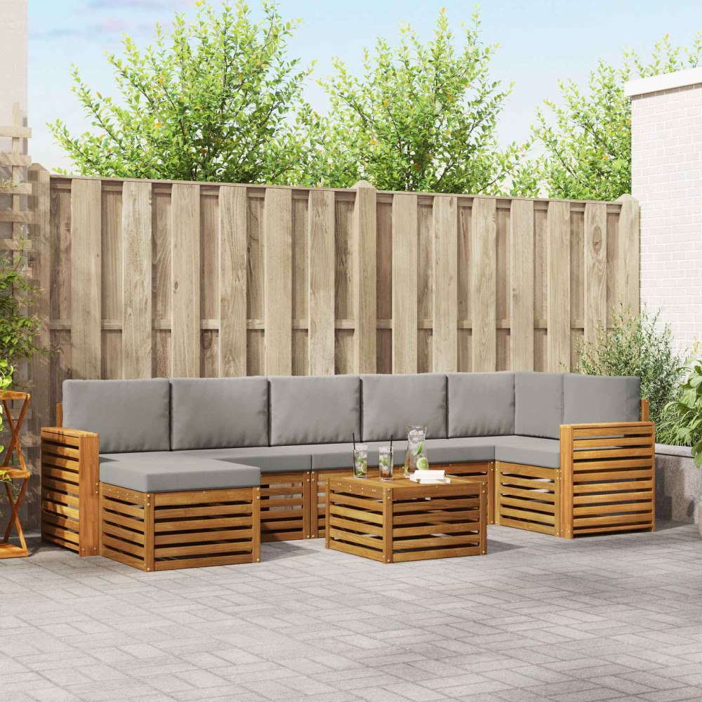 vidaXL Soffgrupper 8 pcs Naturlig och Ljus Grå Massivt Akaciaträ