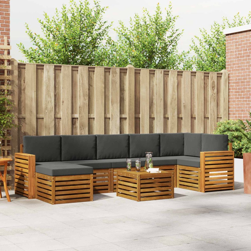 vidaXL Soffgrupper 8 pcs Naturlig och Antracit Massivt Akaciaträ