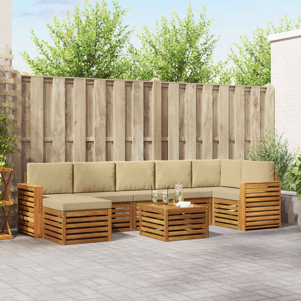 vidaXL Soffgrupper 8 pcs Naturlig och Beige Massivt Akaciaträ