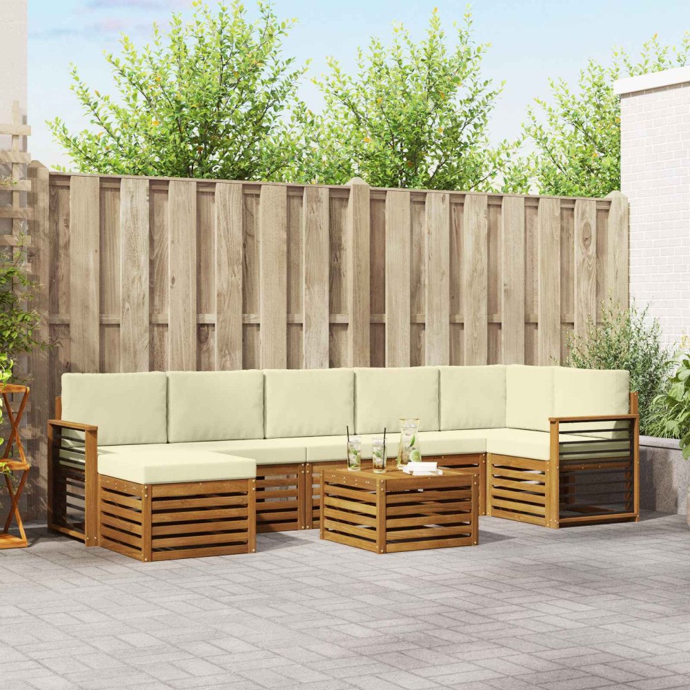 vidaXL Soffgrupper 8 pcs Naturlig och Grädde Massivt Akaciaträ