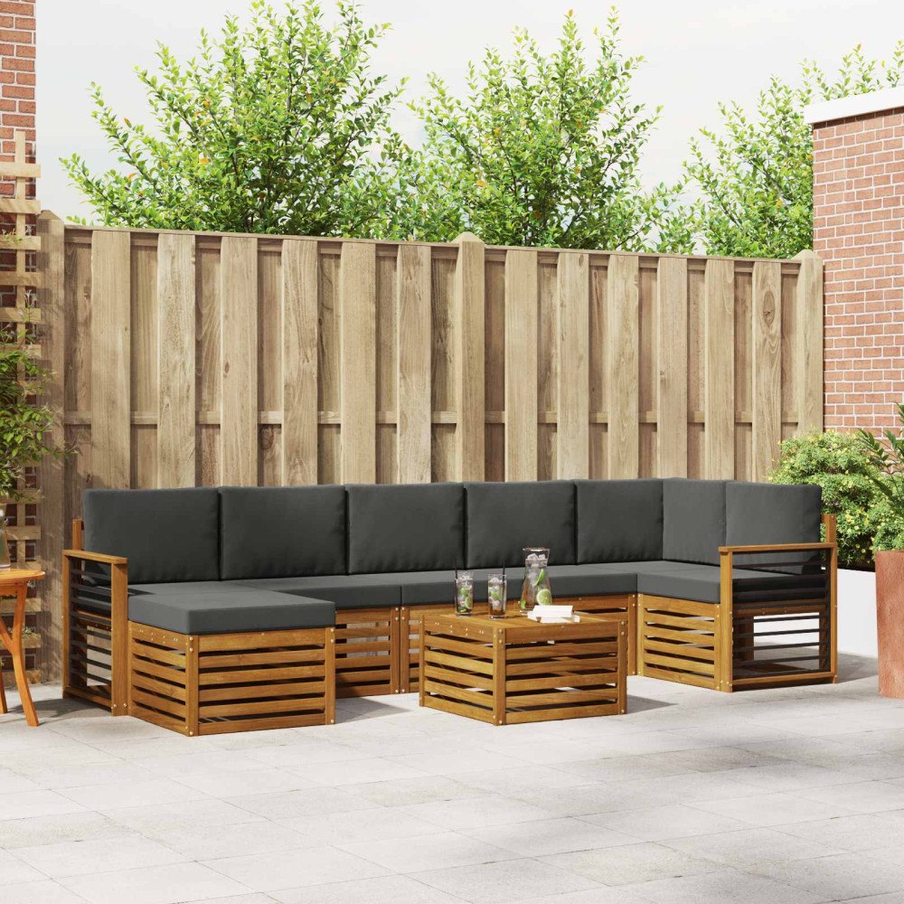 vidaXL Soffgrupper 8 pcs Naturlig och Antracit Massivt Akaciaträ