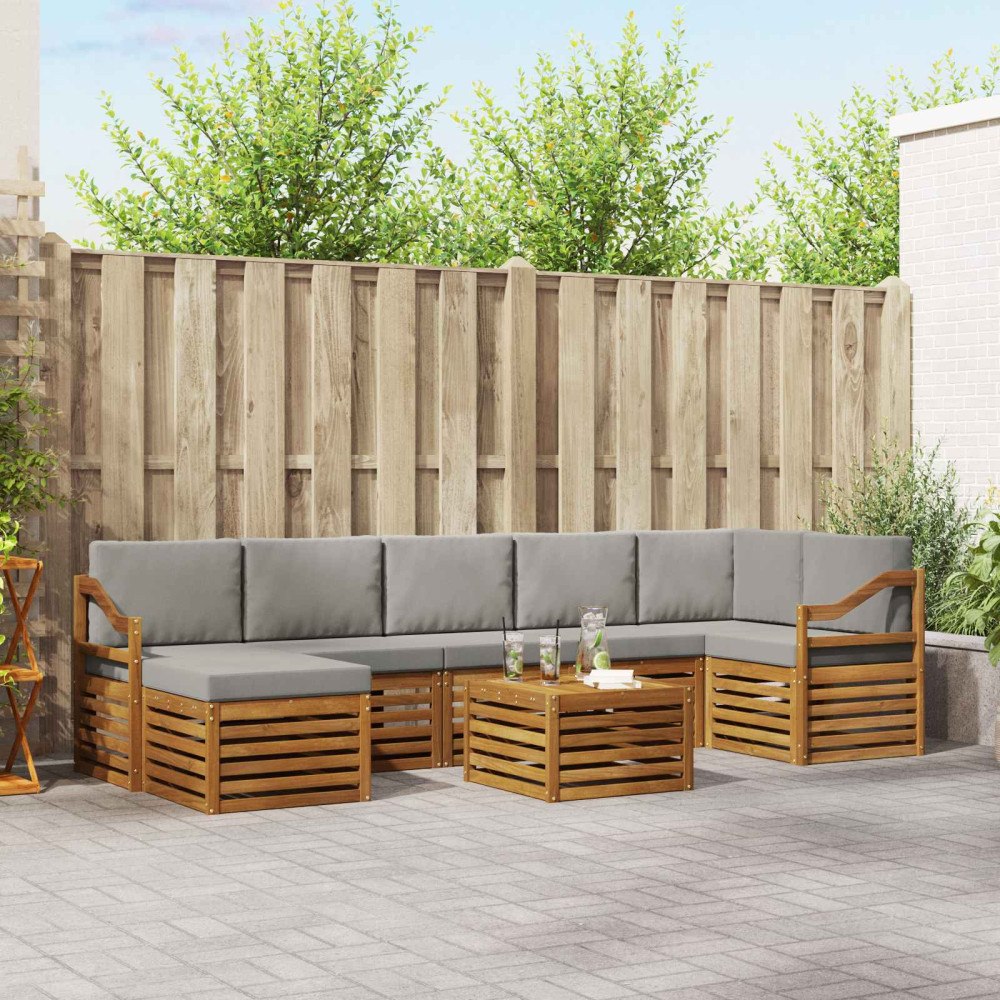 vidaXL Soffgrupper 8 pcs Naturlig och Ljus Grå Massivt Akaciaträ