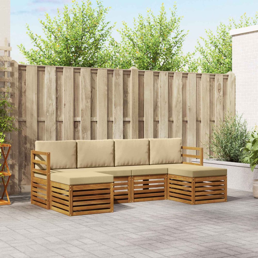 vidaXL Soffgrupper 6 pcs Naturlig och Beige Massivt Akaciaträ