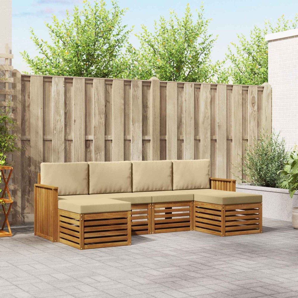 vidaXL Soffgrupper 6 pcs Naturlig och Beige Massivt Akaciaträ