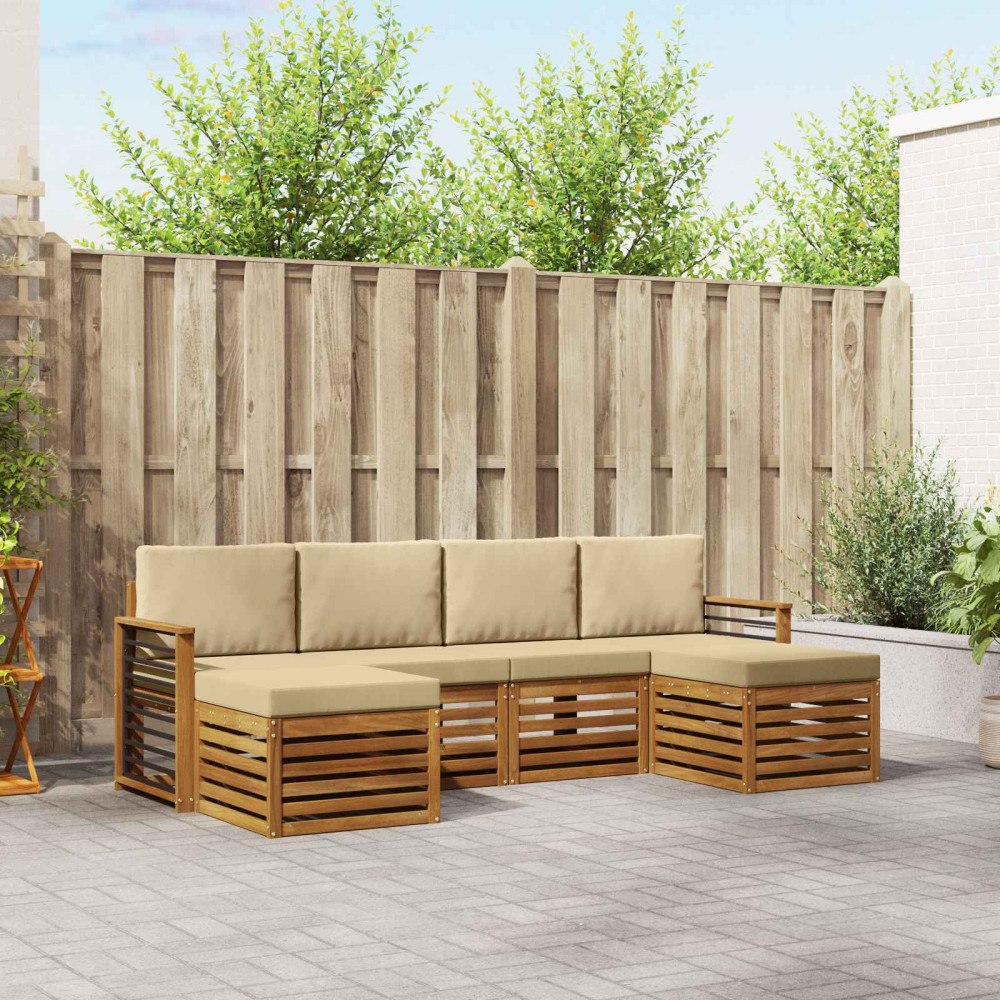 vidaXL Soffgrupper 6 pcs Naturlig och Beige Massivt Akaciaträ