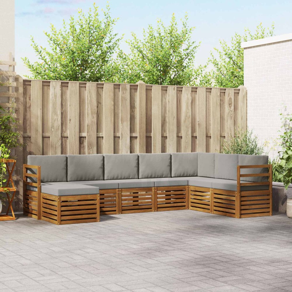 vidaXL Soffgrupper 8 pcs Naturlig och Ljus Grå Massivt Akaciaträ