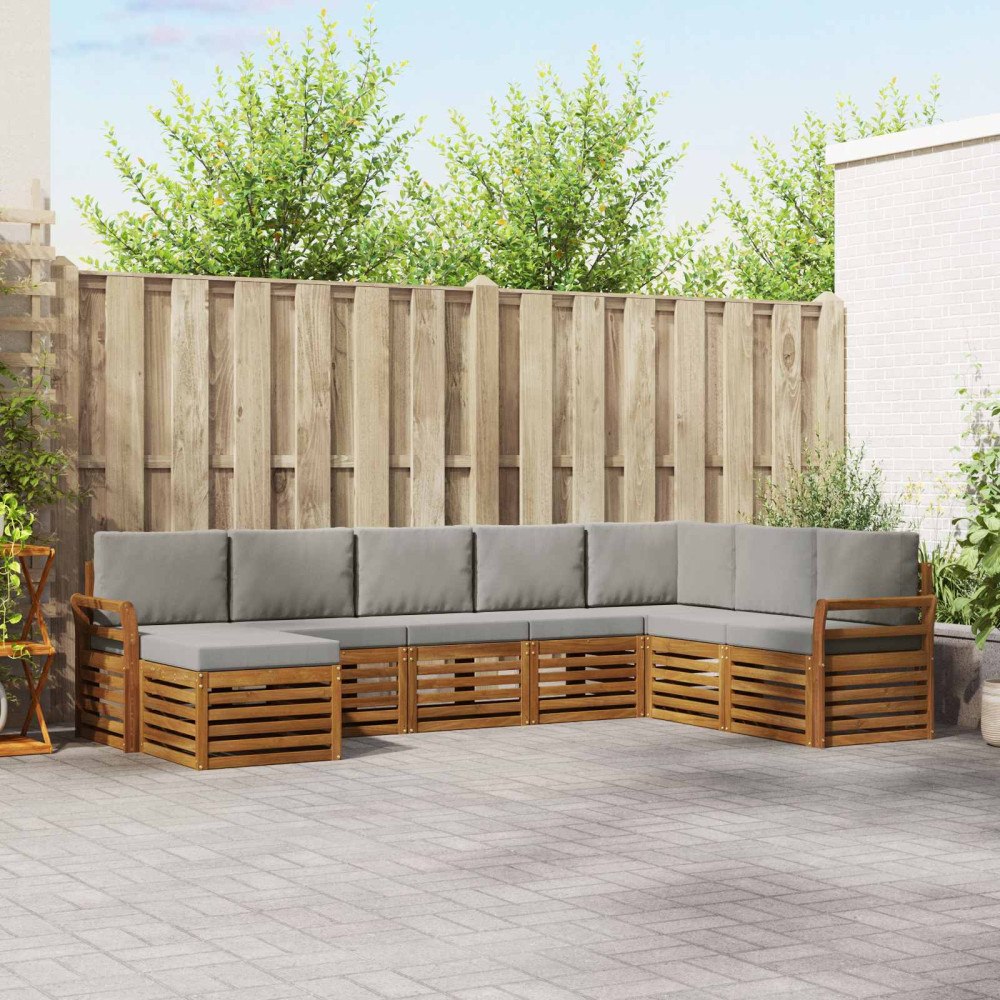 vidaXL Soffgrupper 8 pcs Naturlig och Ljus Grå Massivt Akaciaträ