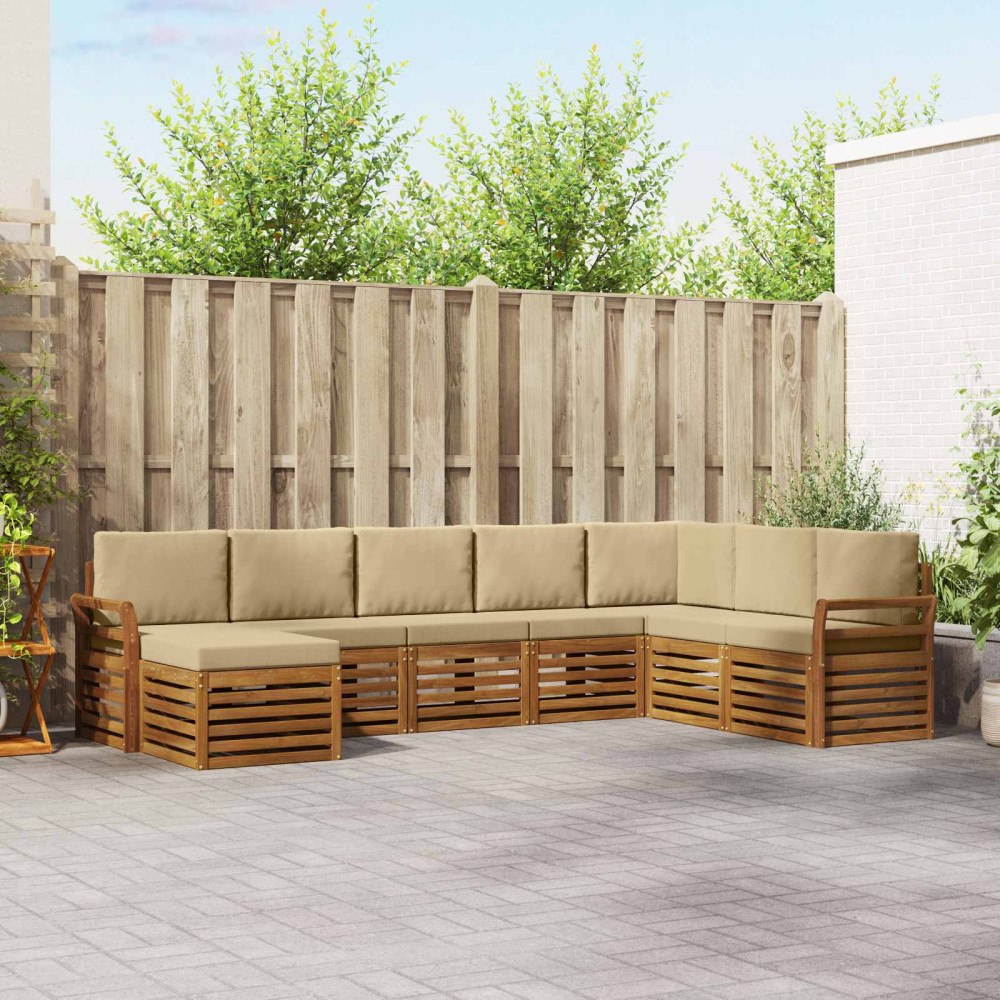 vidaXL Soffgrupper 8 pcs Naturlig och Beige Massivt Akaciaträ