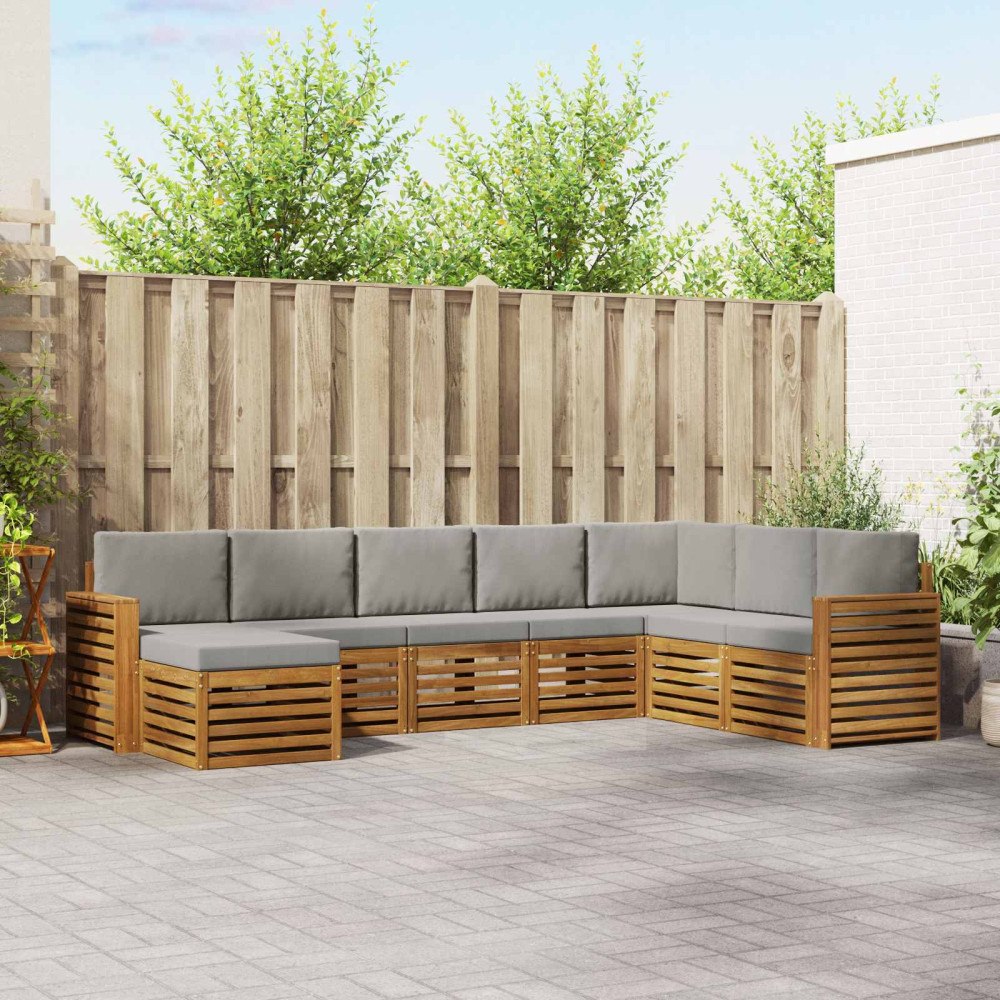 vidaXL Soffgrupper 8 pcs Naturlig och Ljus Grå Massivt Akaciaträ