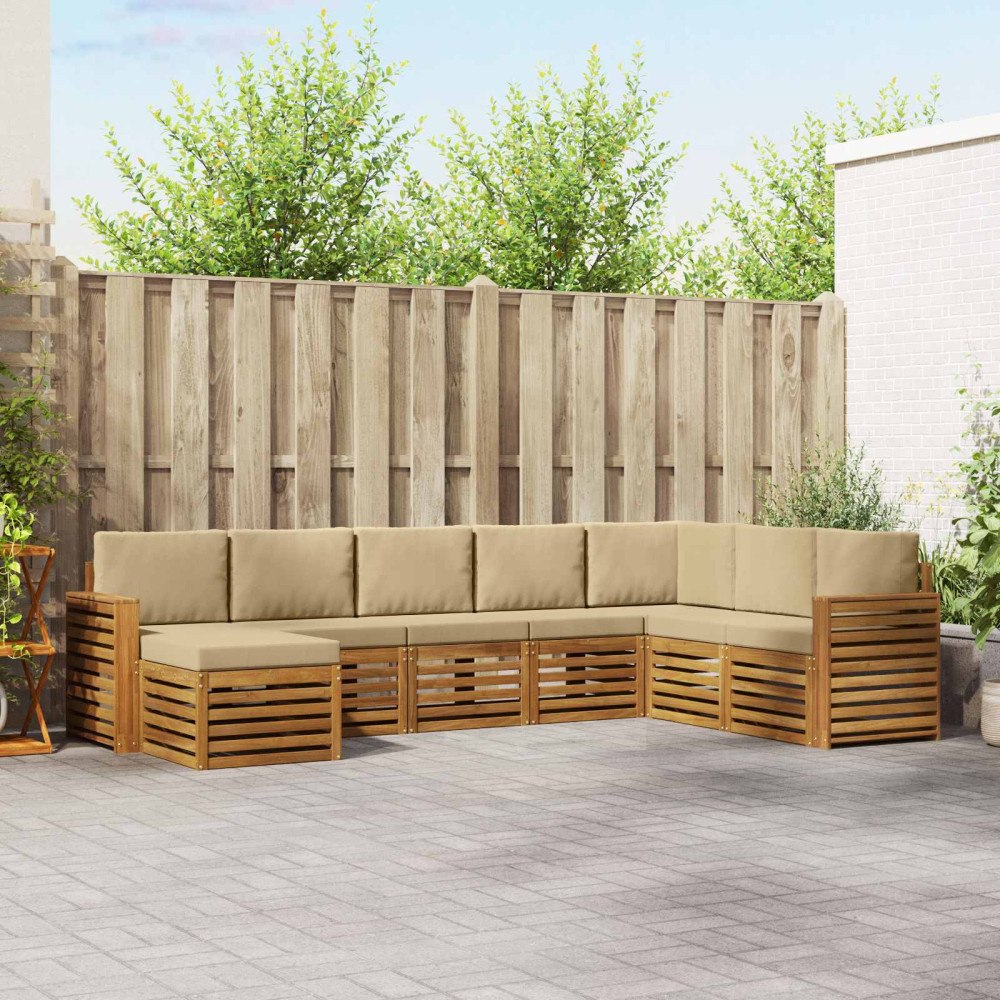 vidaXL Soffgrupper 8 pcs Naturlig och Beige Massivt Akaciaträ