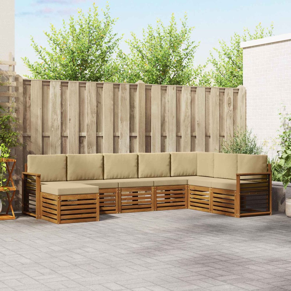 vidaXL Soffgrupper 8 pcs Naturlig och Beige Massivt Akaciaträ