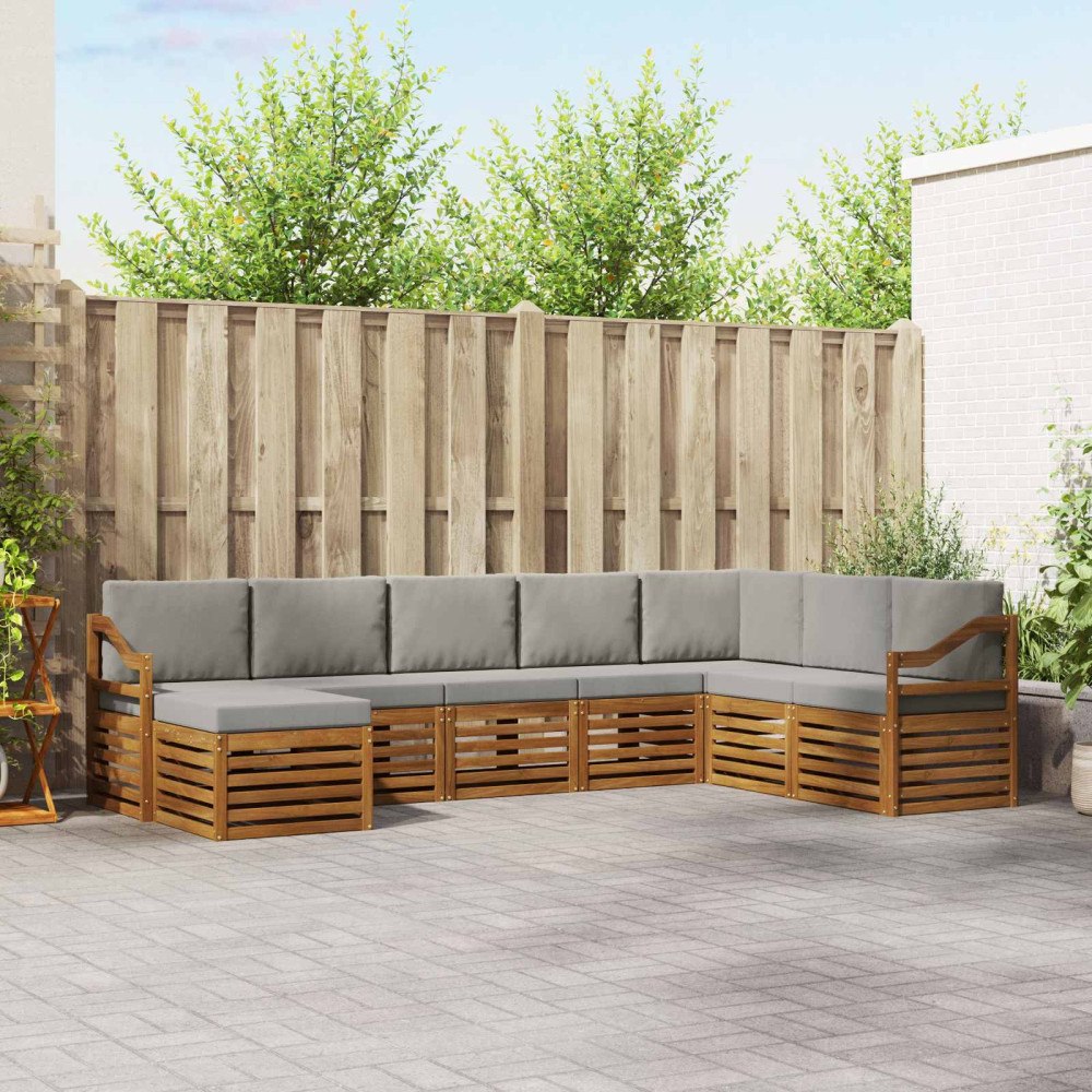 vidaXL Soffgrupper 8 pcs Naturlig och Ljus Grå Massivt Akaciaträ