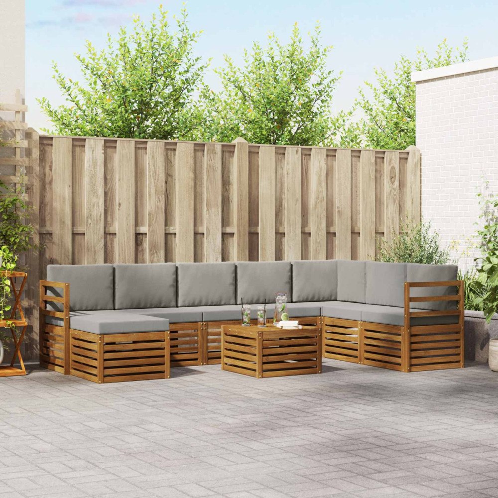 vidaXL Soffgrupper 9 pcs Naturlig och Ljus Grå Massivt Akaciaträ