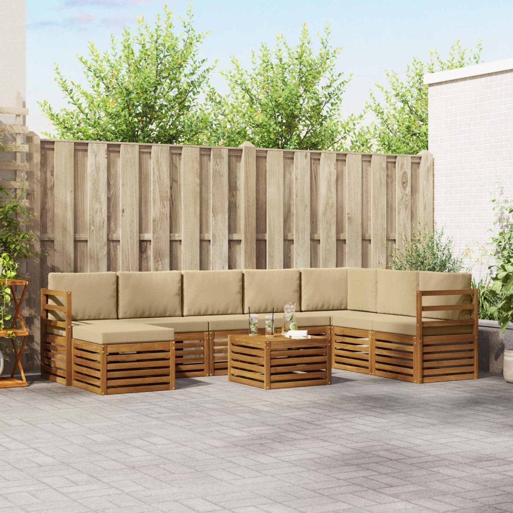 vidaXL Soffgrupper 9 pcs Naturlig och Beige Massivt Akaciaträ