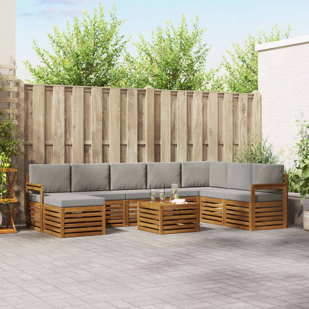 vidaXL Soffgrupper 9 pcs Naturlig och Ljus Grå Massivt Akaciaträ