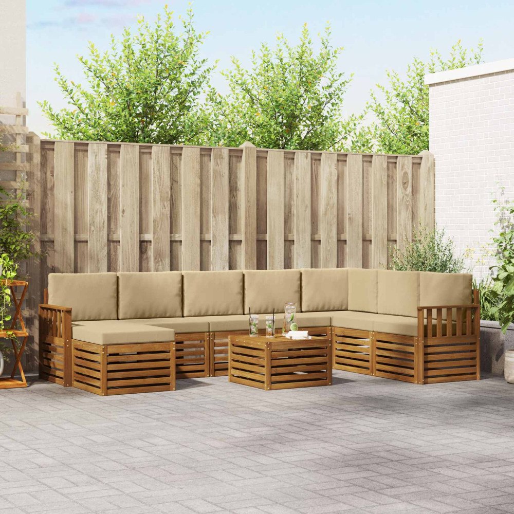 vidaXL Soffgrupper 9 pcs Naturlig och Beige Massivt Akaciaträ