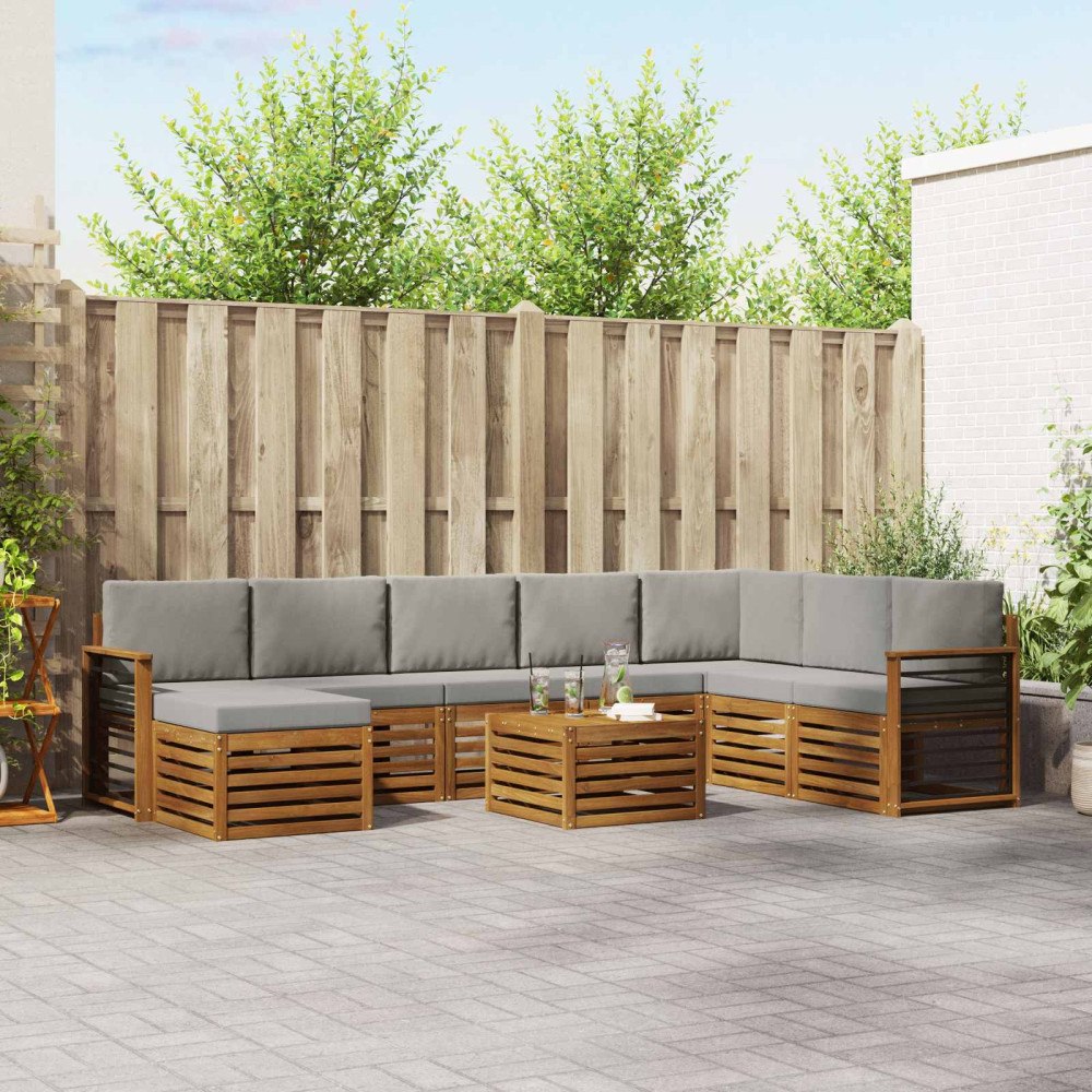 vidaXL Soffgrupper 9 pcs Naturlig och Ljus Grå Massivt Akaciaträ