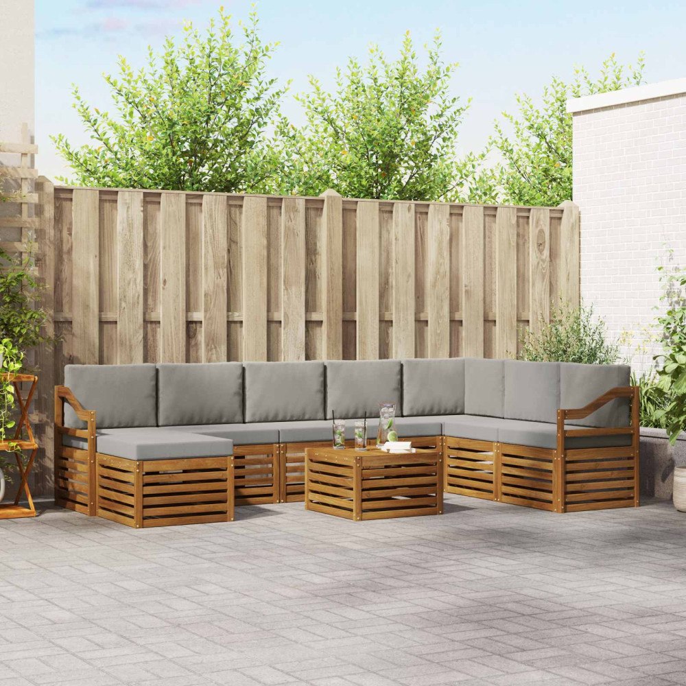 vidaXL Soffgrupper 9 pcs Naturlig och Ljus Grå Massivt Akaciaträ