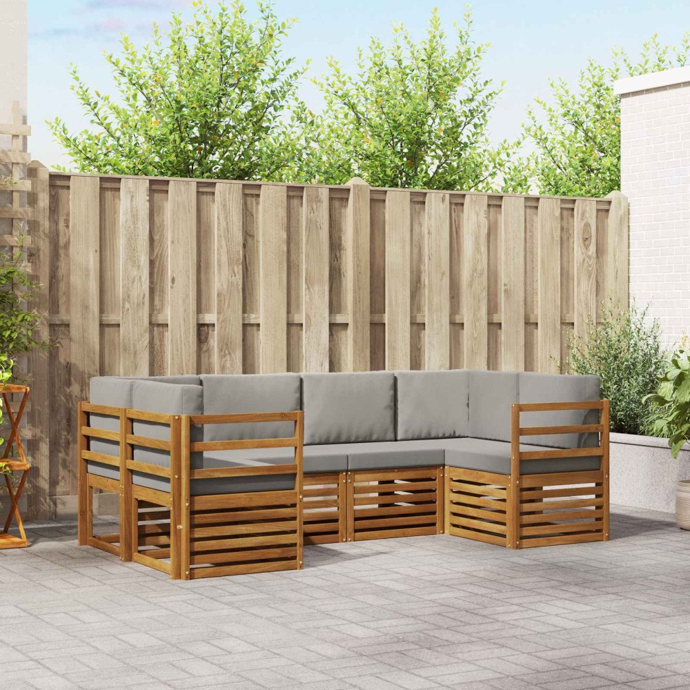 vidaXL Soffgrupper 6 pcs Naturlig och Ljus Grå Massivt Akaciaträ