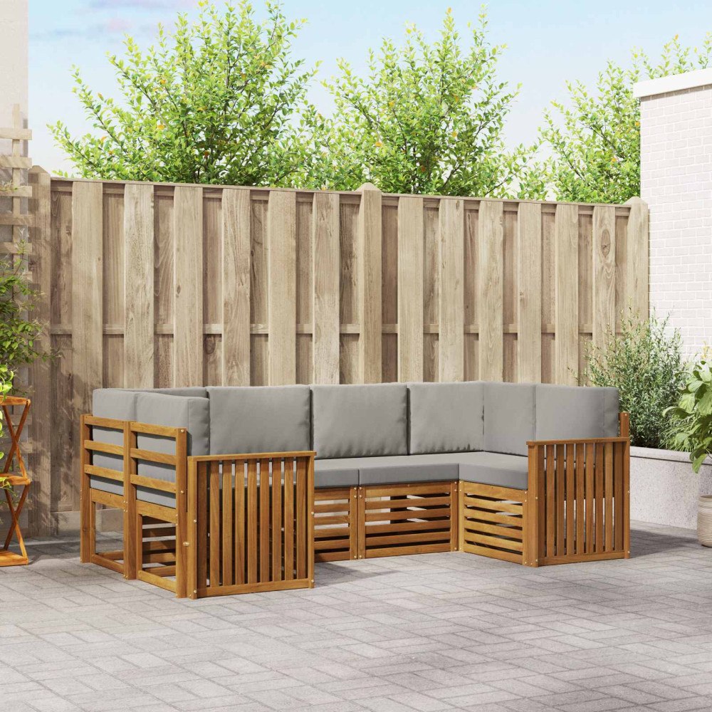 vidaXL Soffgrupper 6 pcs Naturlig och Ljus Grå Massivt Akaciaträ