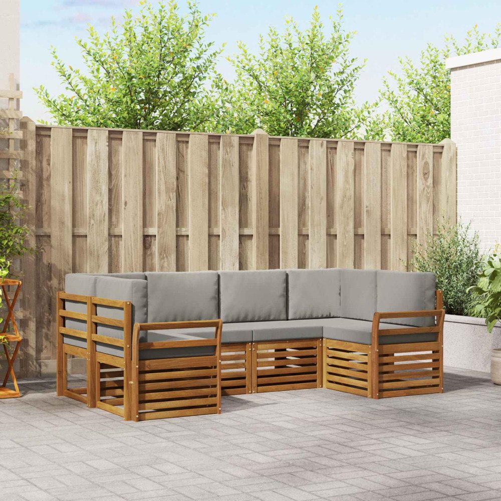 vidaXL Soffgrupper 6 pcs Naturlig och Ljus Grå Massivt Akaciaträ