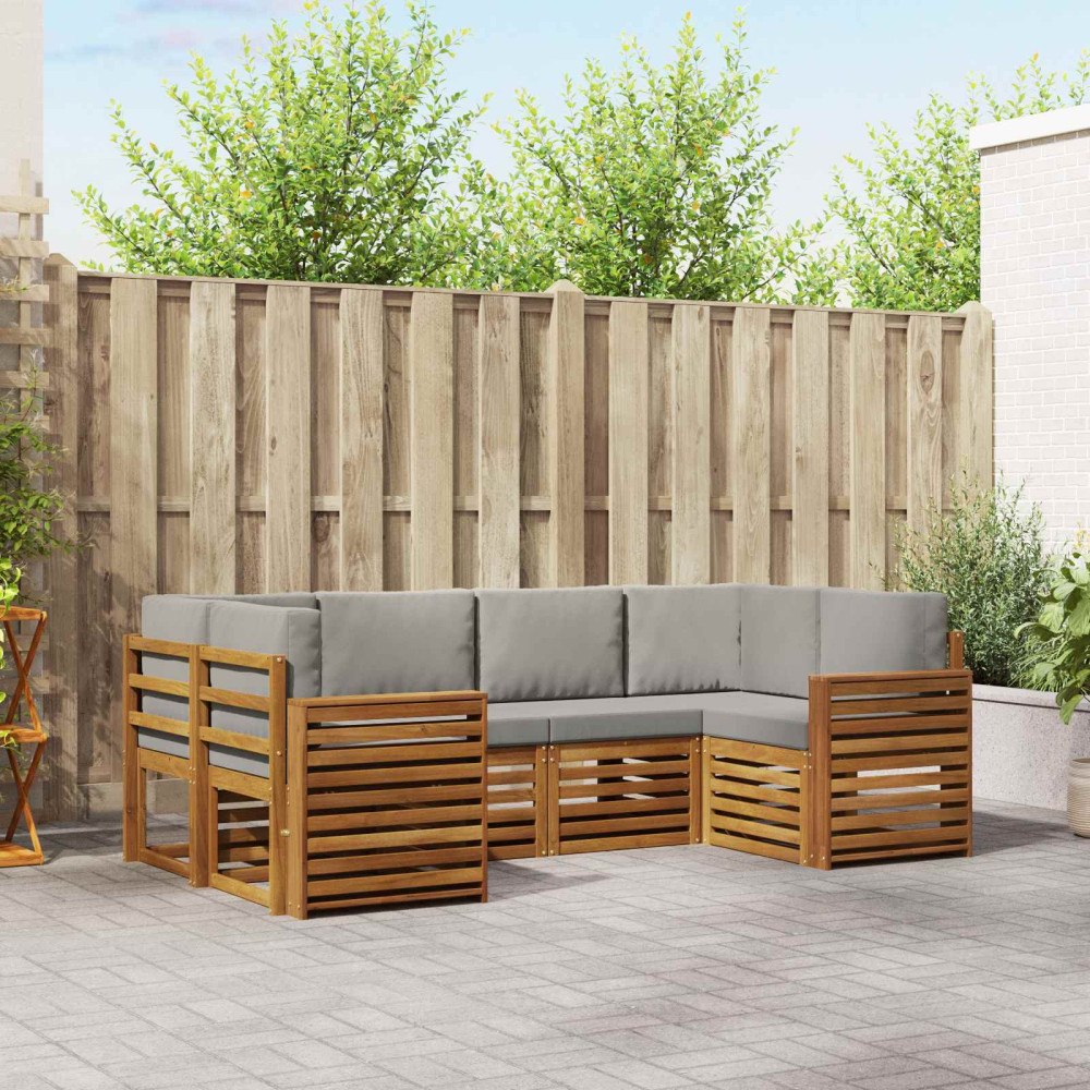 vidaXL Soffgrupper 6 pcs Naturlig och Ljus Grå Massivt Akaciaträ