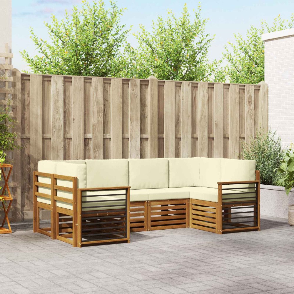 vidaXL Soffgrupper 6 pcs Naturlig och Grädde Massivt Akaciaträ