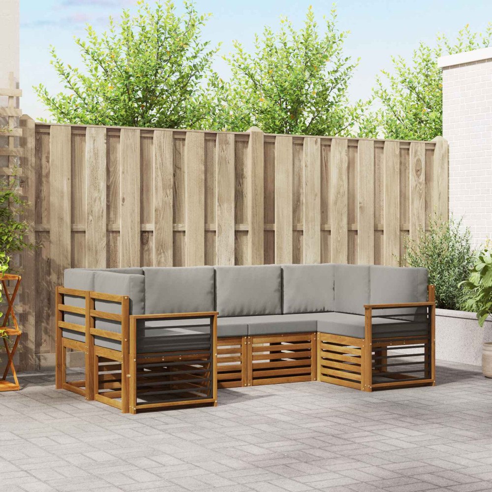 vidaXL Soffgrupper 6 pcs Naturlig och Ljus Grå Massivt Akaciaträ