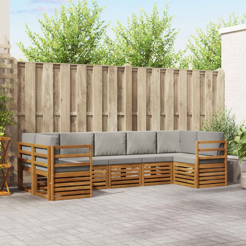 vidaXL Soffgrupper 7 pcs Naturlig och Ljus Grå Massivt Akaciaträ