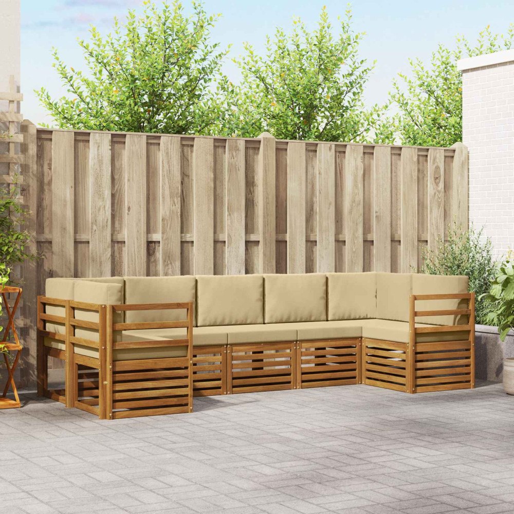 vidaXL Soffgrupper 7 pcs Naturlig och Beige Massivt Akaciaträ