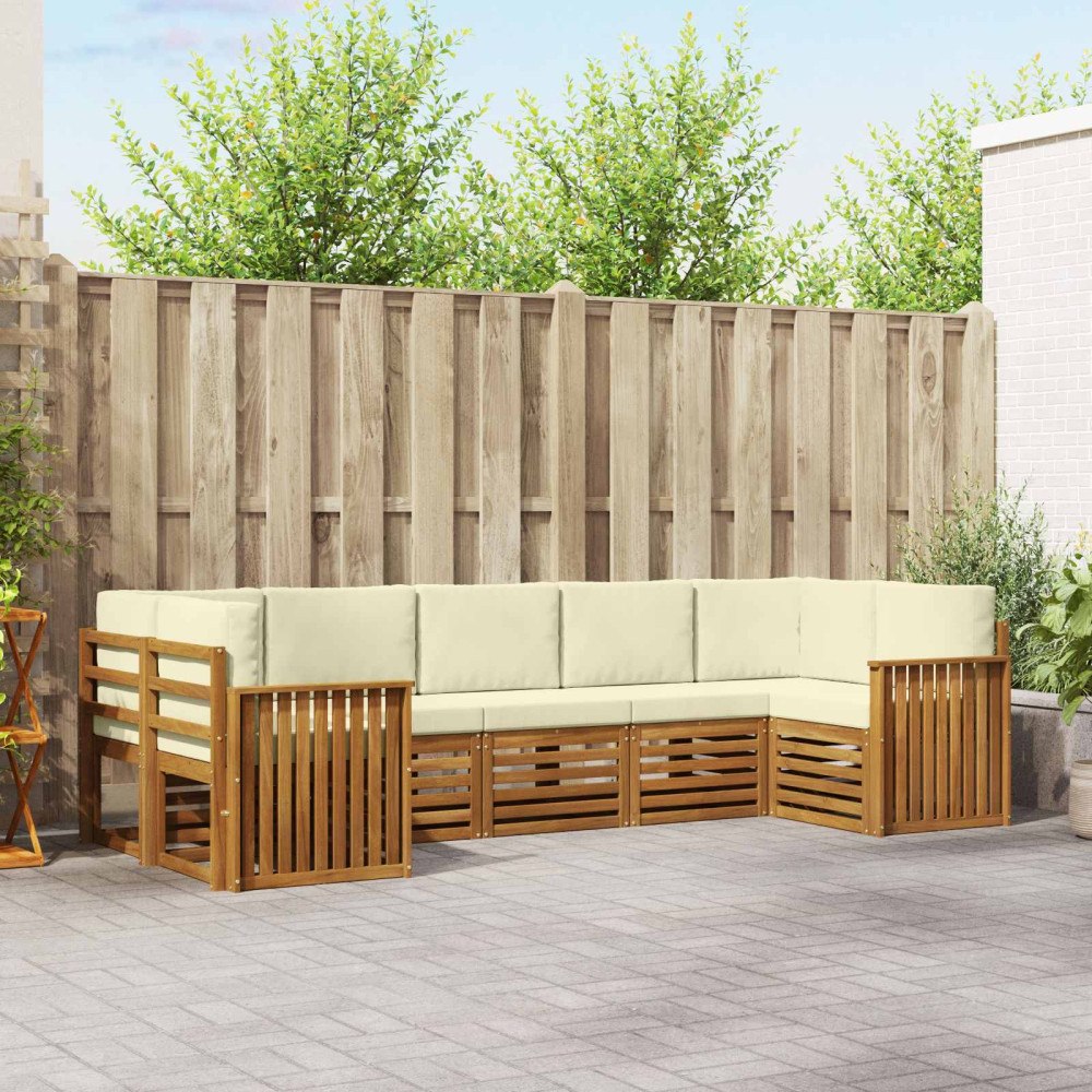 vidaXL Soffgrupper 7 pcs Naturlig och Grädde Massivt Akaciaträ