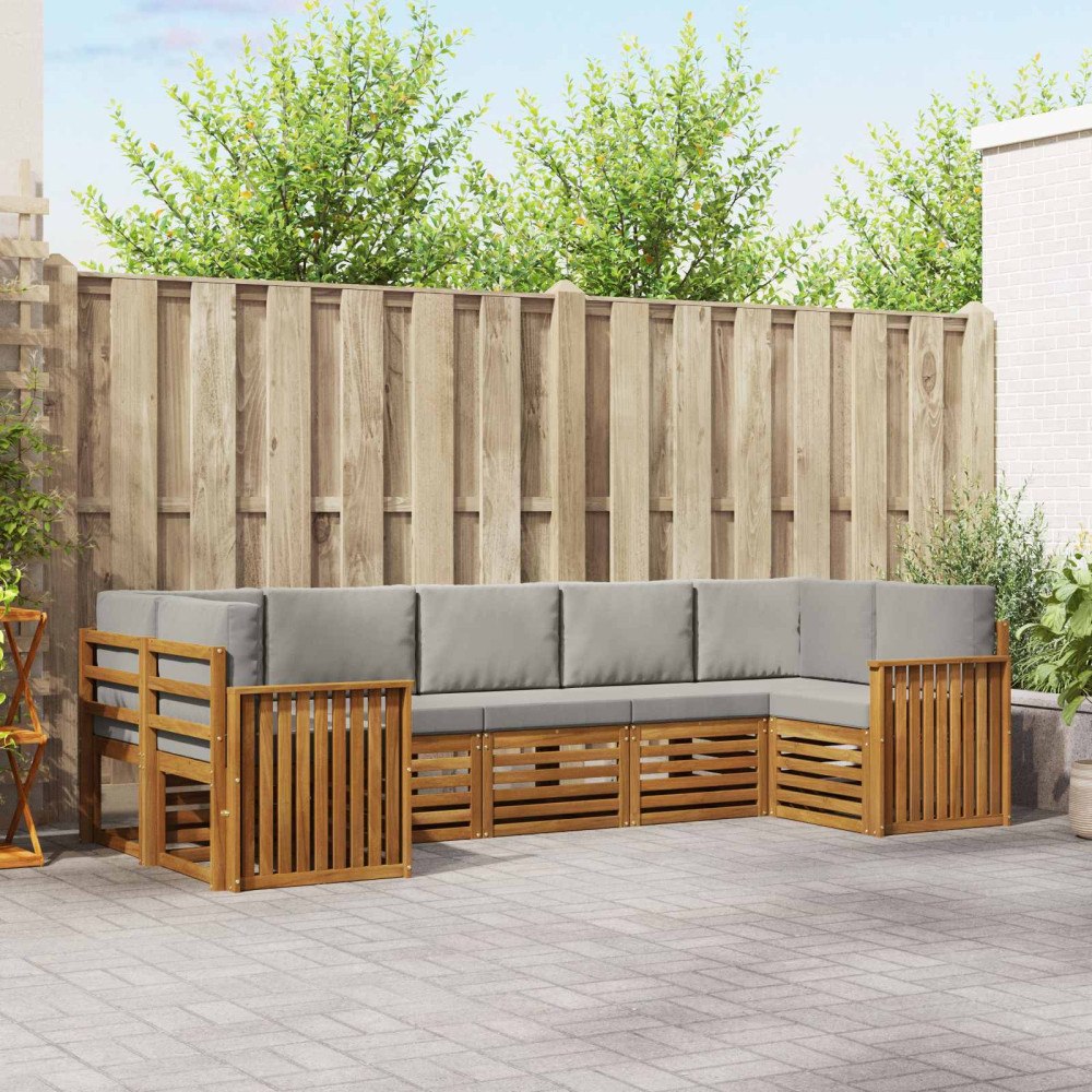 vidaXL Soffgrupper 7 pcs Naturlig och Ljus Grå Massivt Akaciaträ