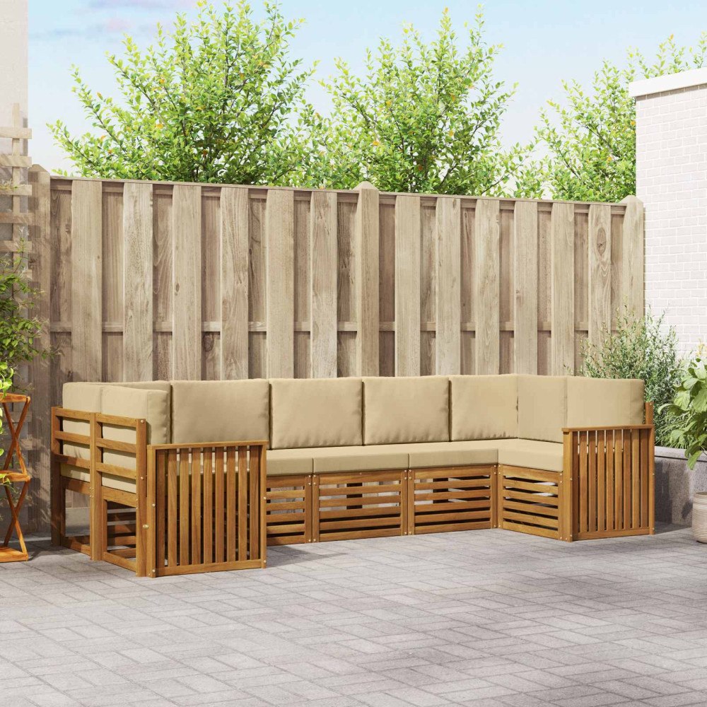 vidaXL Soffgrupper 7 pcs Naturlig och Beige Massivt Akaciaträ