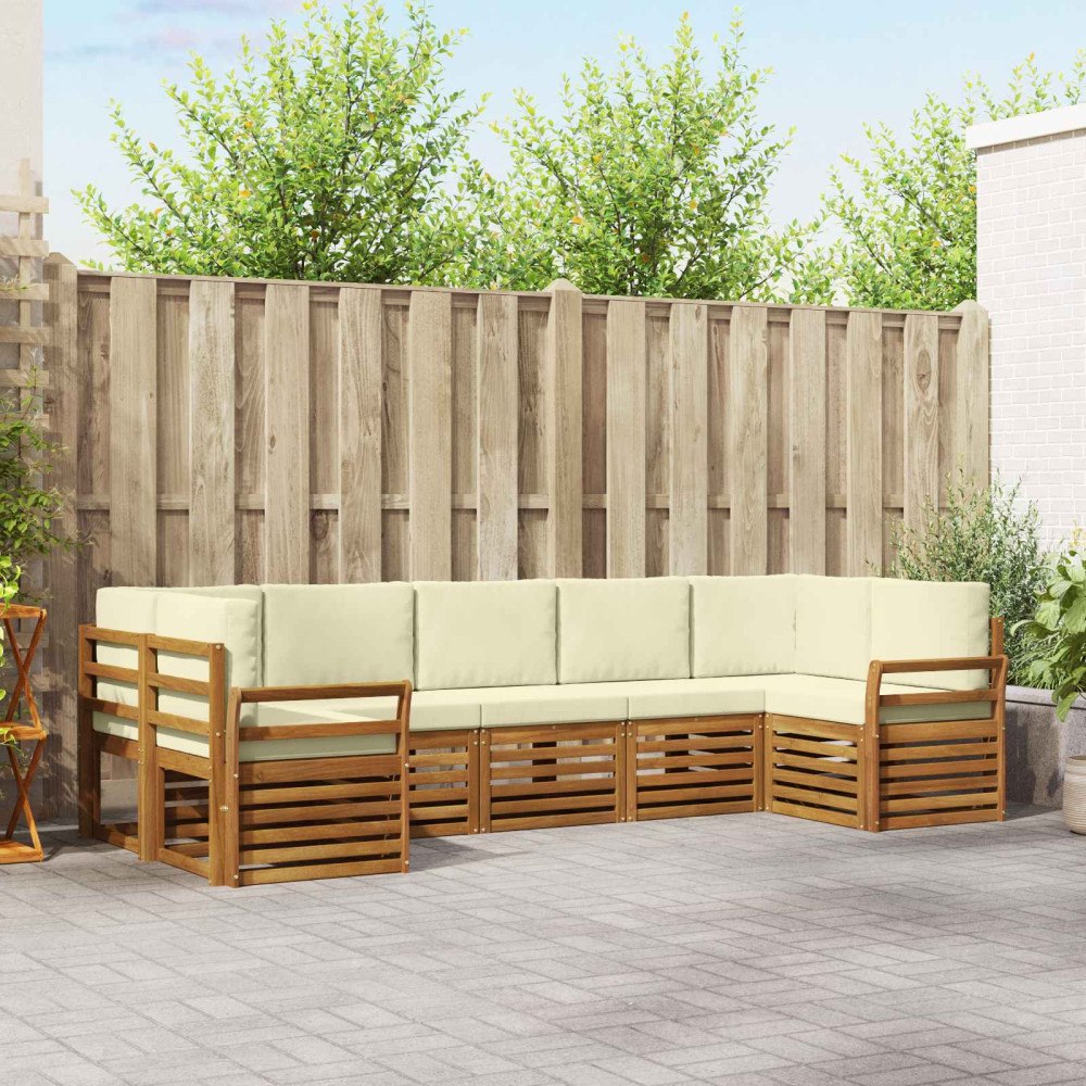 vidaXL Soffgrupper 7 pcs Naturlig och Grädde Massivt Akaciaträ