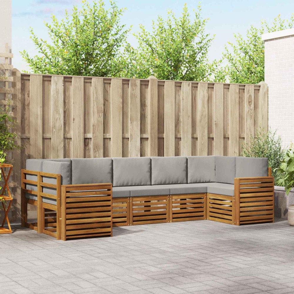 vidaXL Soffgrupper 7 pcs Naturlig och Ljus Grå Massivt Akaciaträ