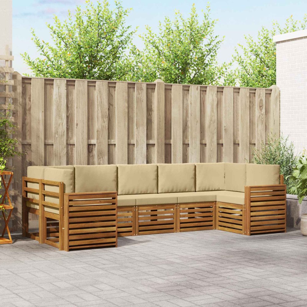 vidaXL Soffgrupper 7 pcs Naturlig och Beige Massivt Akaciaträ