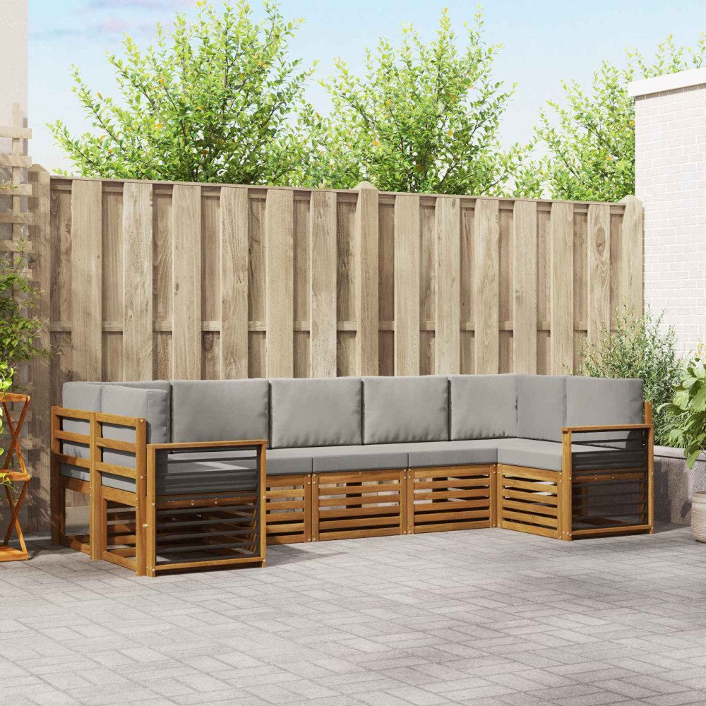 vidaXL Soffgrupper 7 pcs Naturlig och Ljus Grå Massivt Akaciaträ