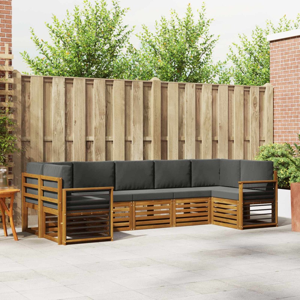 vidaXL Soffgrupper 7 pcs Naturlig och Antracit Massivt Akaciaträ