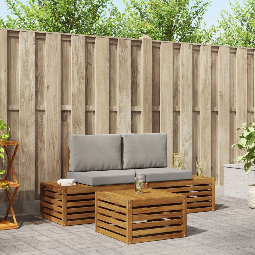 vidaXL Utomhussoffset med kudde 3 Stycke Naturlig och Ljus Grå