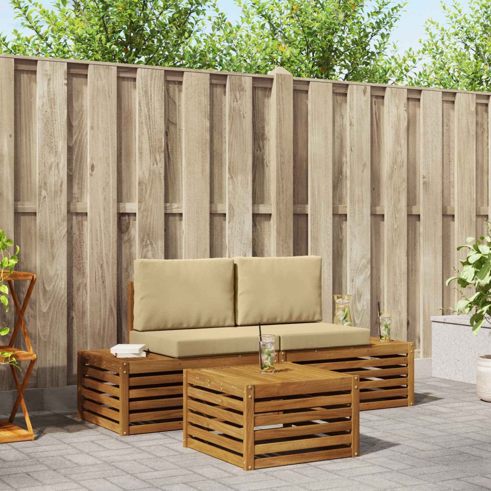 vidaXL Utomhussoffset med kudde 3 Stycke Naturlig och Beige