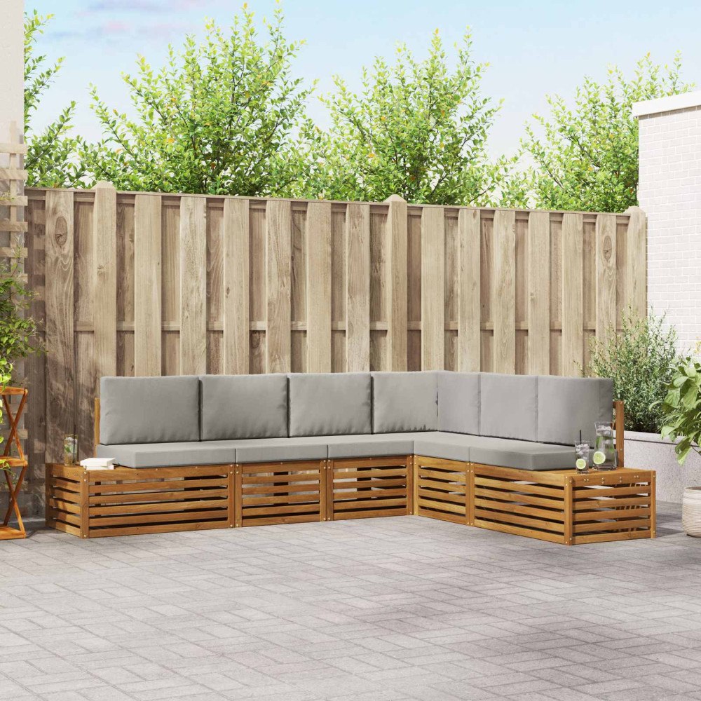 vidaXL Soffgrupper med kudde 6 Stycke Naturlig och Ljus Grå