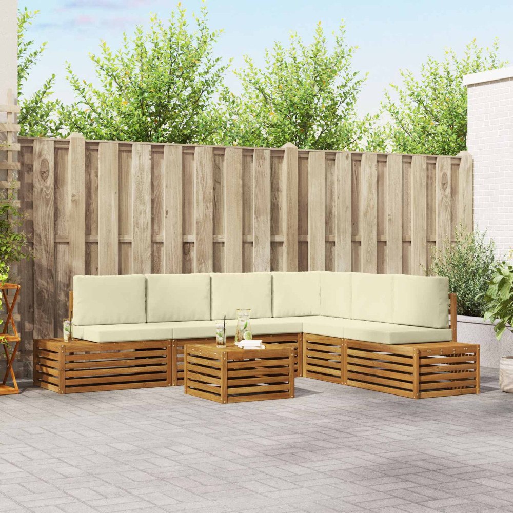 vidaXL Utomhussoffset med kudde 7 Stycke Naturlig och Grädde