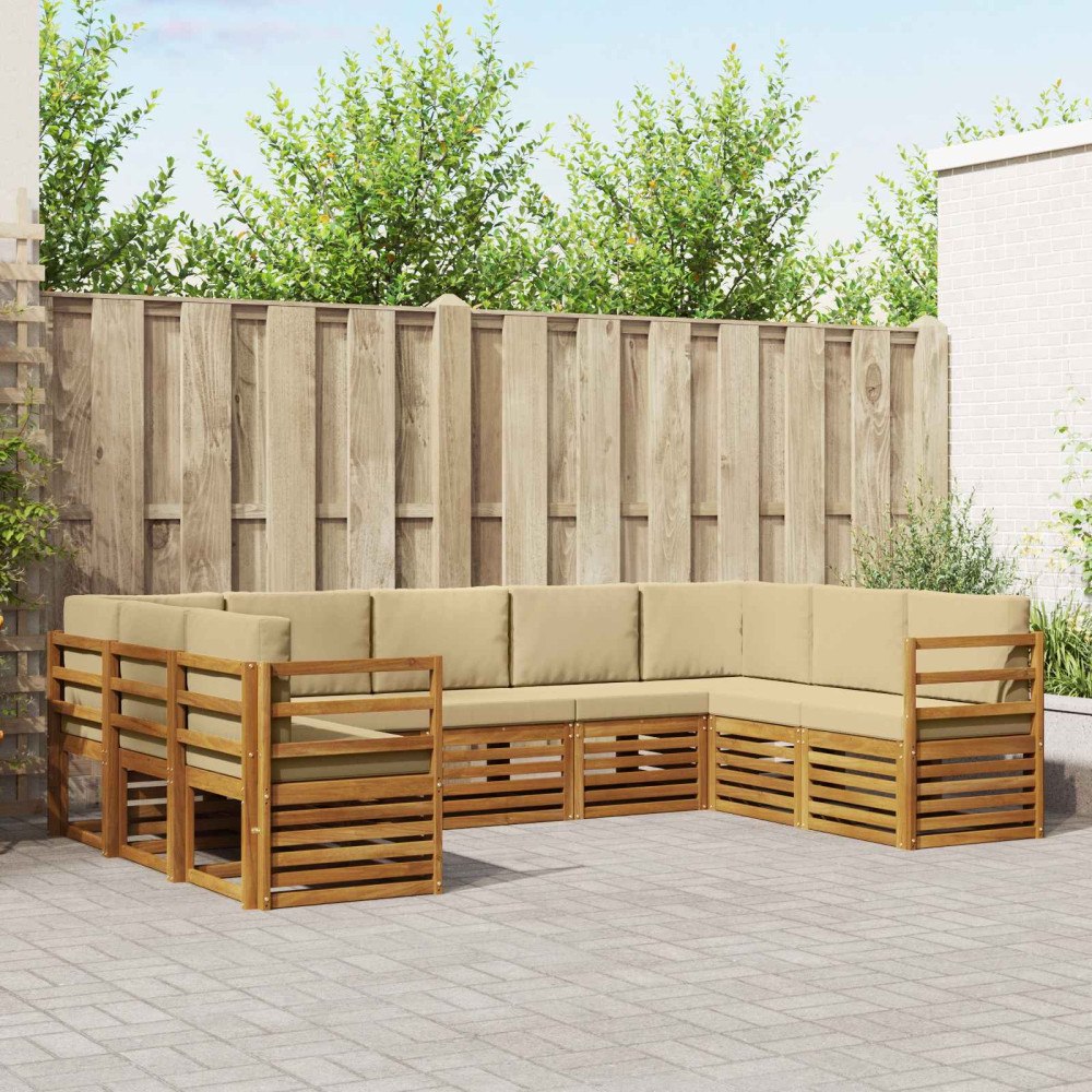 vidaXL Soffgrupper 9 pcs Naturlig och Beige Massivt Akaciaträ