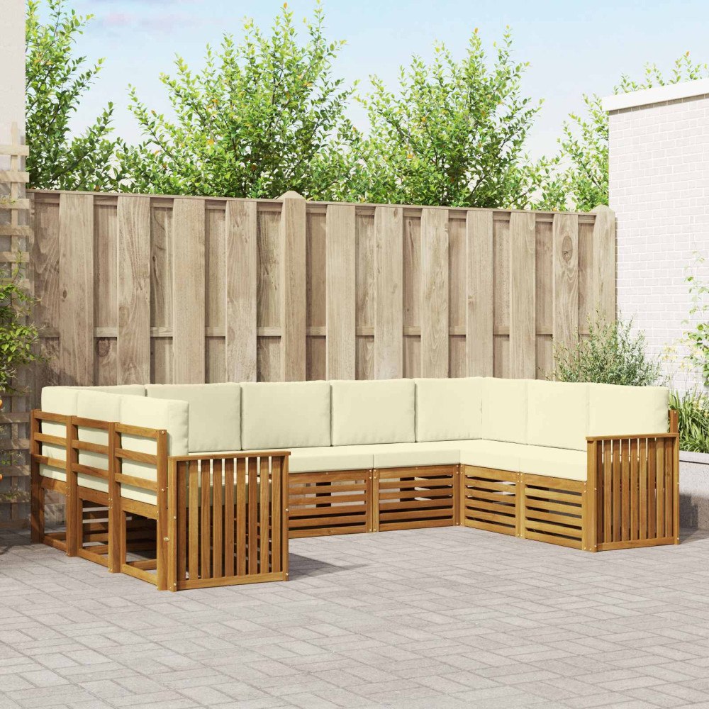 vidaXL Soffgrupper 9 pcs Naturlig och Grädde Massivt Akaciaträ