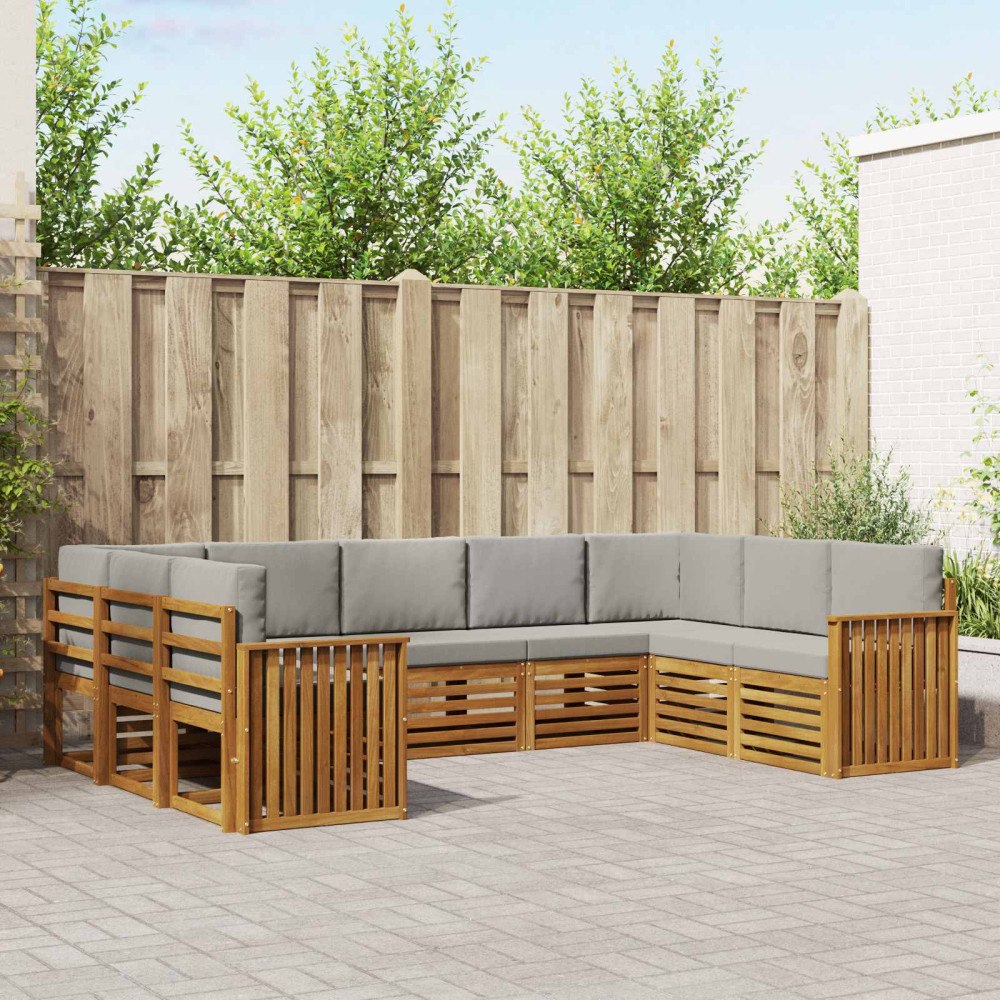 vidaXL Soffgrupper 9 pcs Naturlig och Ljus Grå Massivt Akaciaträ