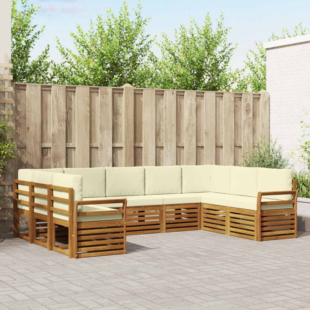 vidaXL Soffgrupper 9 pcs Naturlig och Grädde Massivt Akaciaträ